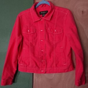 Eddie Bauer Linen Blend Trucker Jacket Sz L EUC